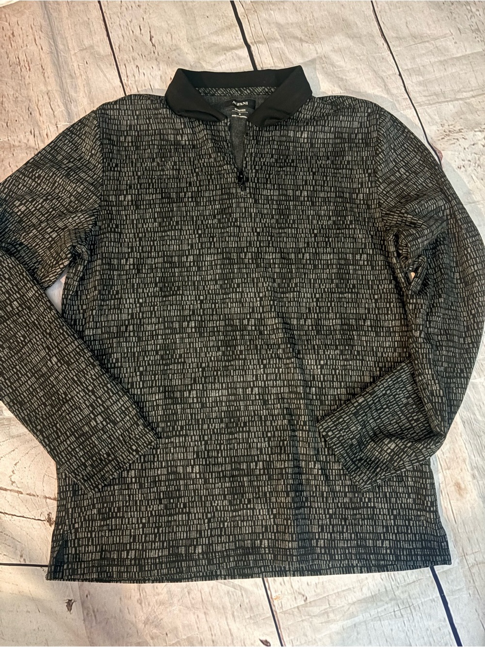 Alfani Men's Black and Gray Quarter-Zip Patterned long sleeve medium